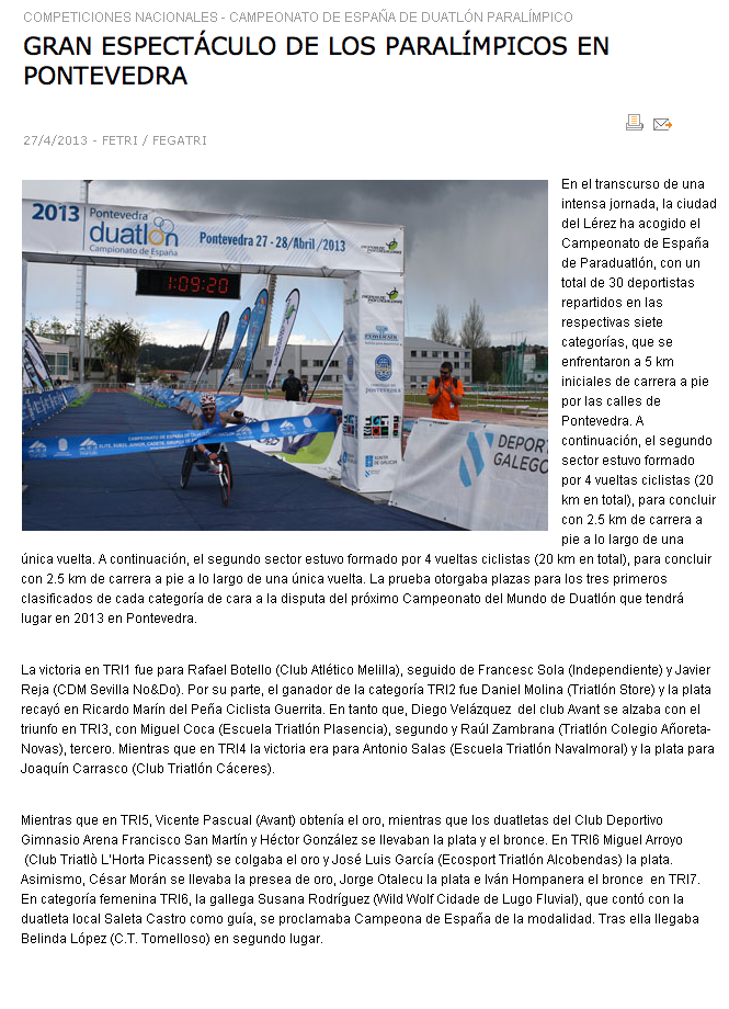 Noticia Triatlón Pontevedra 2013
