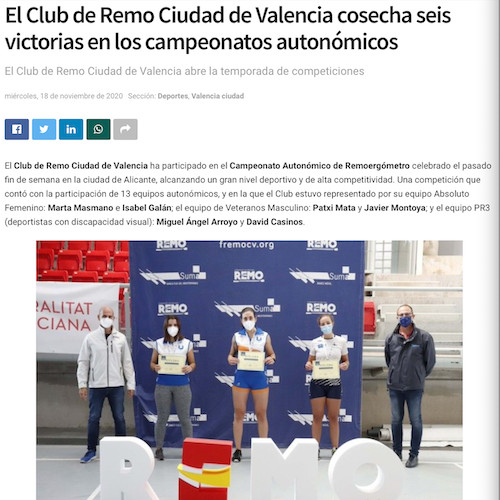 Imagen de la noticia sobre el remo adaptado en Valencia un periódico