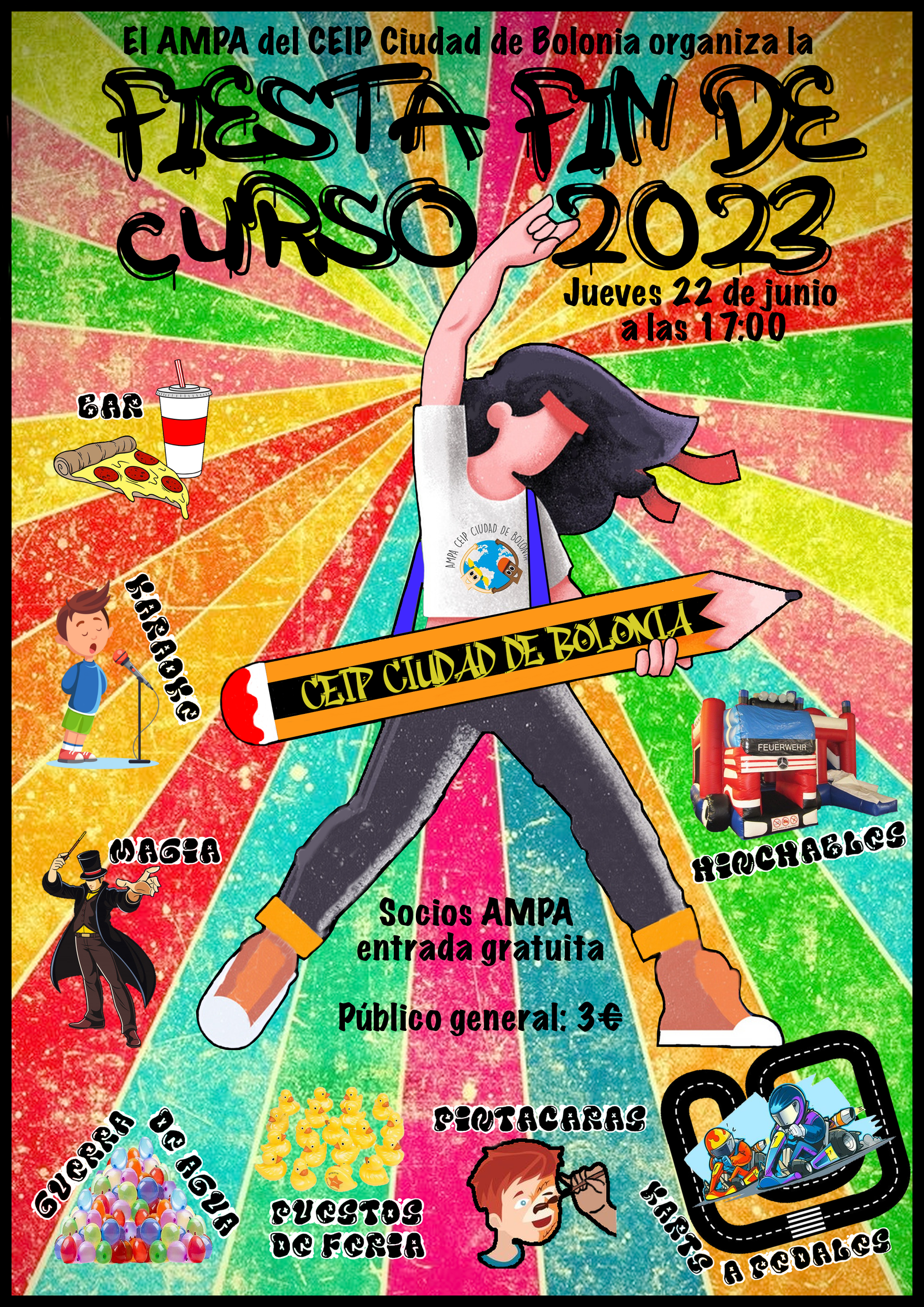 Cartel Fiesta fin de curso CEIP Ciudad de Bolonia 2023